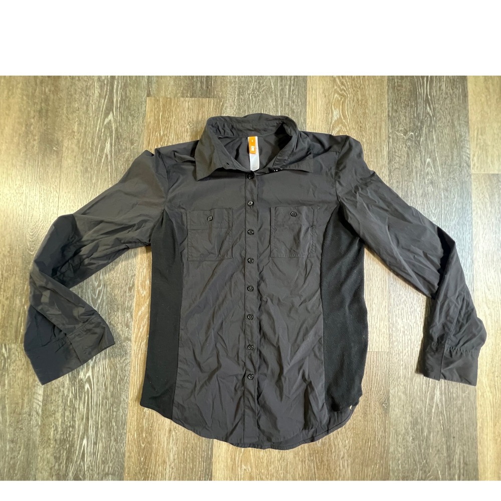 Lucy Button Up Shirt Womens Medium Black Long Sleeve Stretch Side Panels